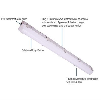 IP66 IK10 LED Vapor Tight Light 2ft/4ft/5ft/8ft Industrial LED Tri Proof Light for Warehouse