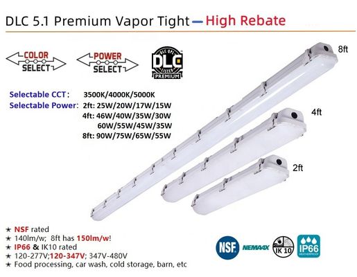 ETL DLC Listed LED Vapor Tight Light 4FT 46W 38W 30W for Warehouse Tri-proof Fixtures